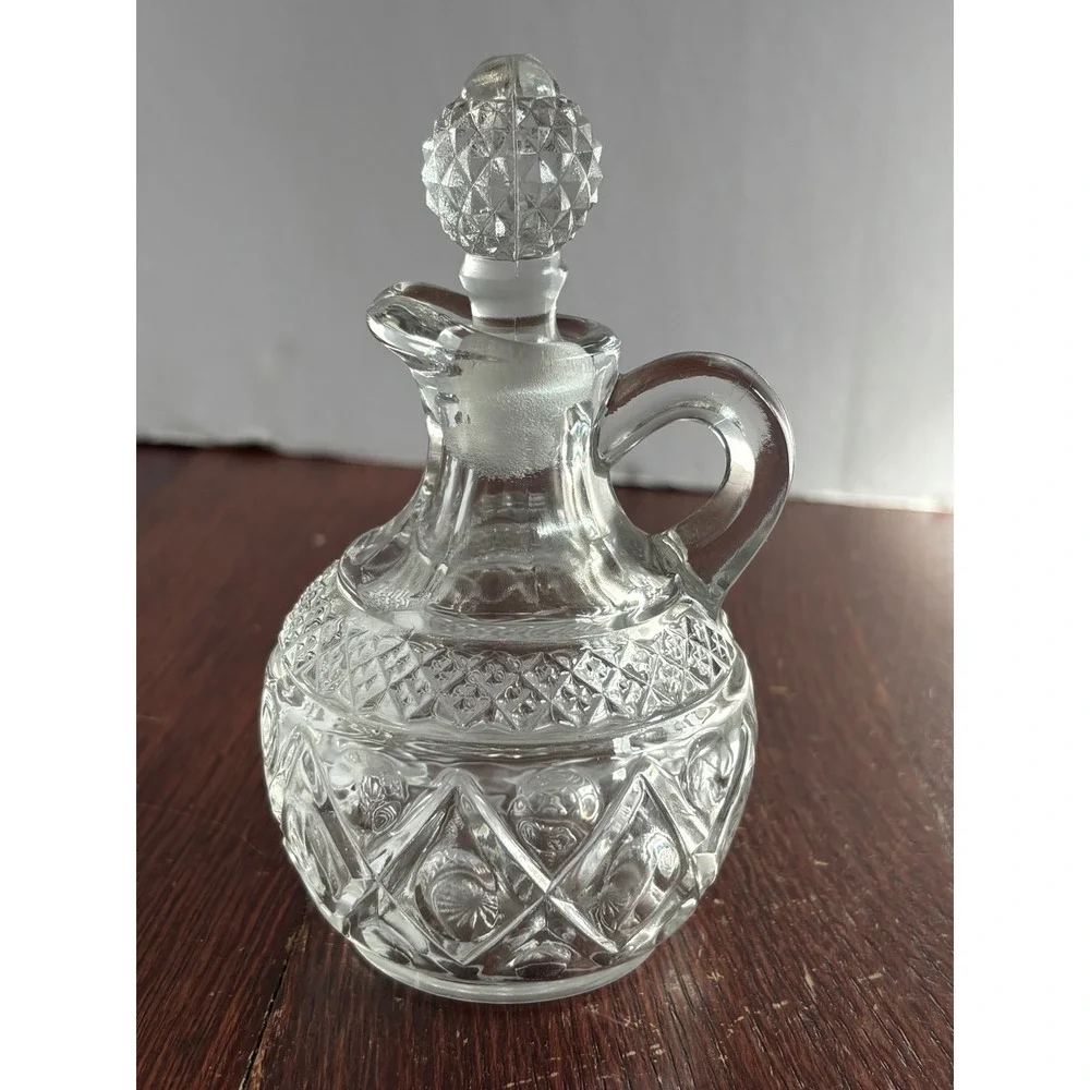 Imperial Cape Cod Clear Glass Cruet with Stopper Vintage Pressed Glass Decanter